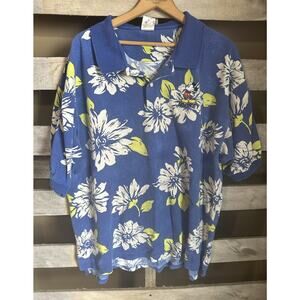 Vintage Disney Store Mickey Hawaiian Print Polo Size XXL Blue Green
